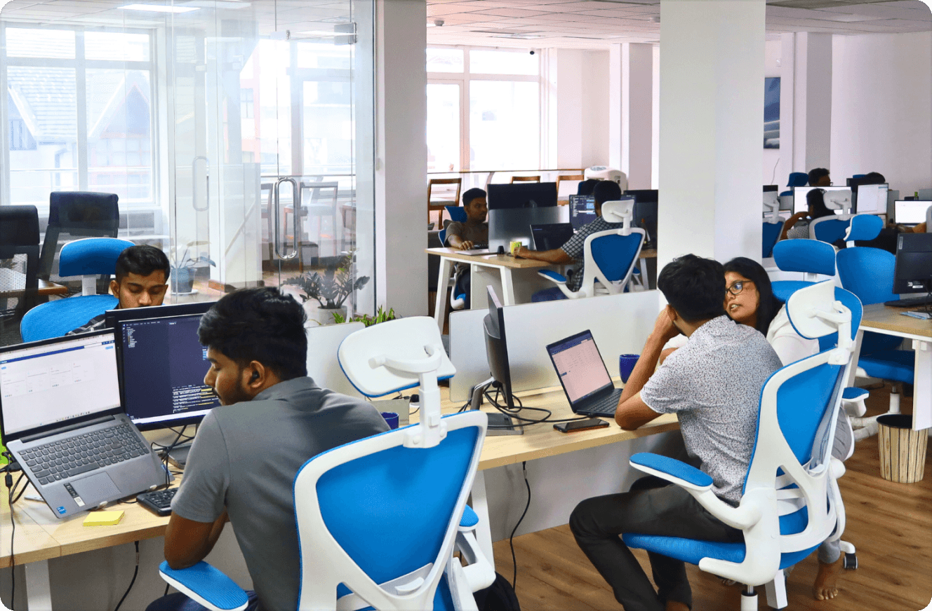 Diverse group of employees working in a modern office